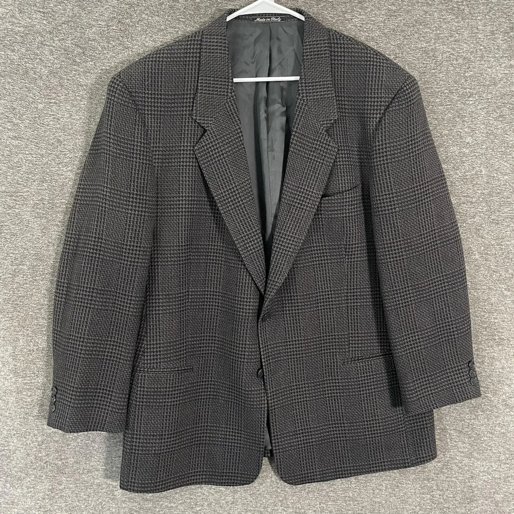 Giorgio Armani Blazer Mens 44 Gray Glen Plaid Wool Sport Coat Jacket Made Italy